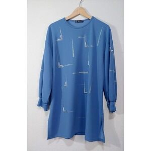 TCN Womens 2XL Blue Pearl Embellished Long‎ Sleeve Tunic Top  Shirt Lq